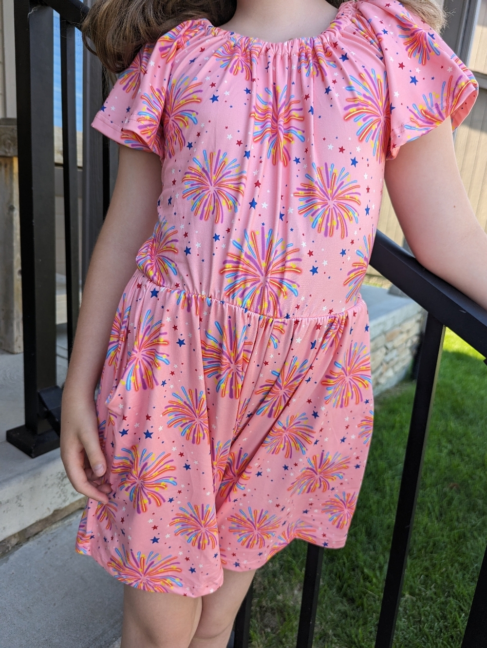 Girls' Pink Firework Print Romper